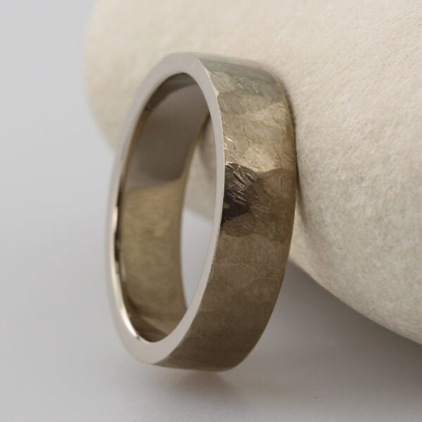 The Cavanacaw: Ethical 14ct White Gold Wedding Ring with Hammered finish