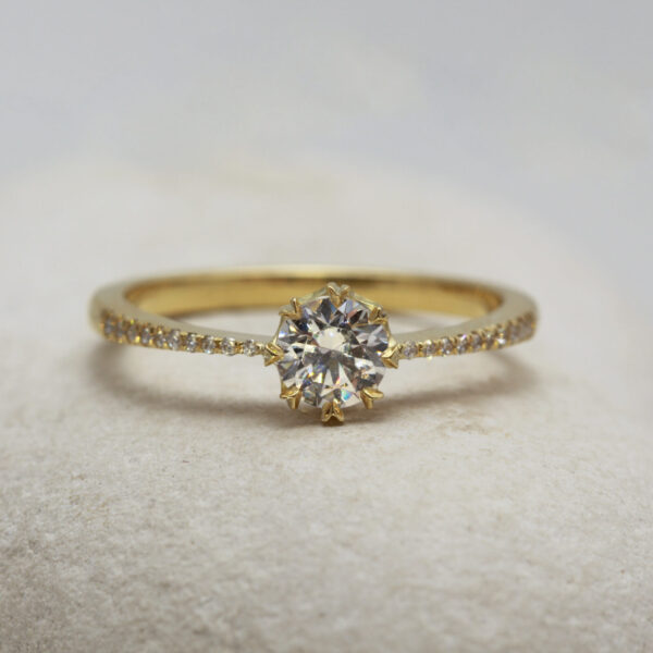 The Cally: 14ct Yellow Gold Crown Set Diamond or Moissanite Engagement Ring