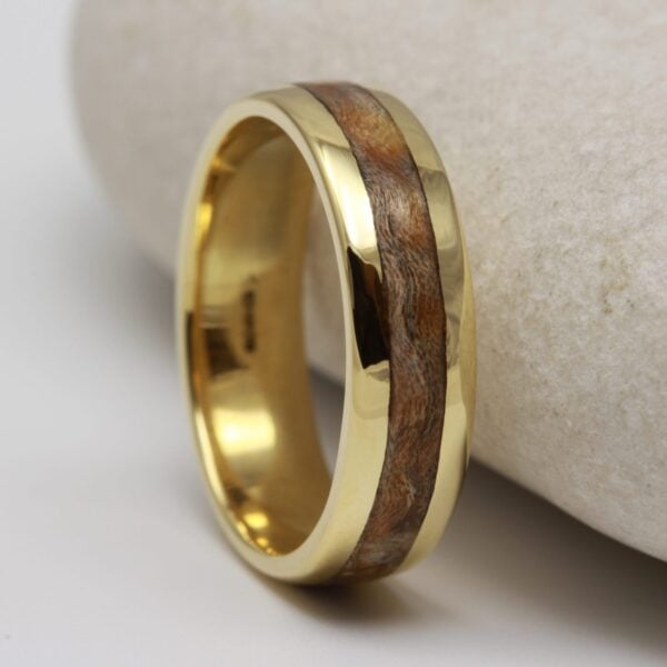 The Fillan: Recycled 18ct Yellow Gold Ring with Wood Inlay