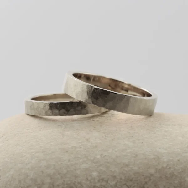 The Cavanacaws: 950 Platinum Hammered Wedding Ring Set