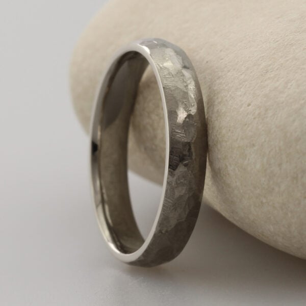 The Barr: 950 Platinum Wedding Ring with Hammered finish