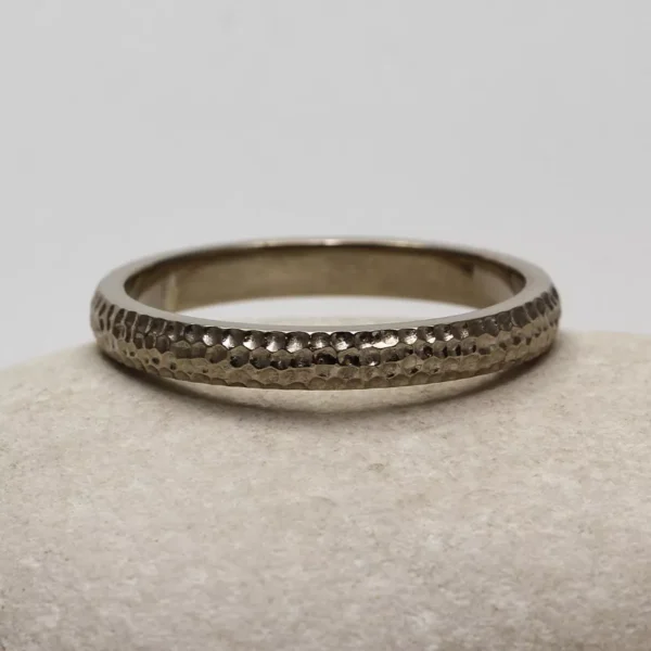 The Finglen: Handmade 14ct White Gold Wedding Ring with Honeycomb finish