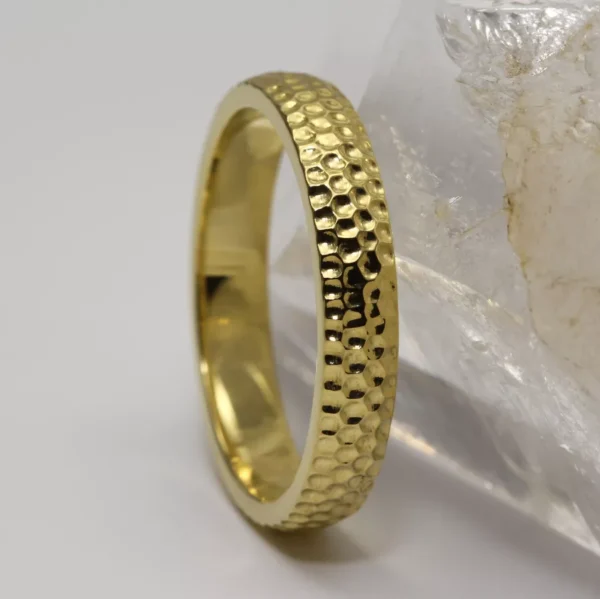 The Finglen: Handmade 14ct Yellow Gold Wedding Ring with Honeycomb finish