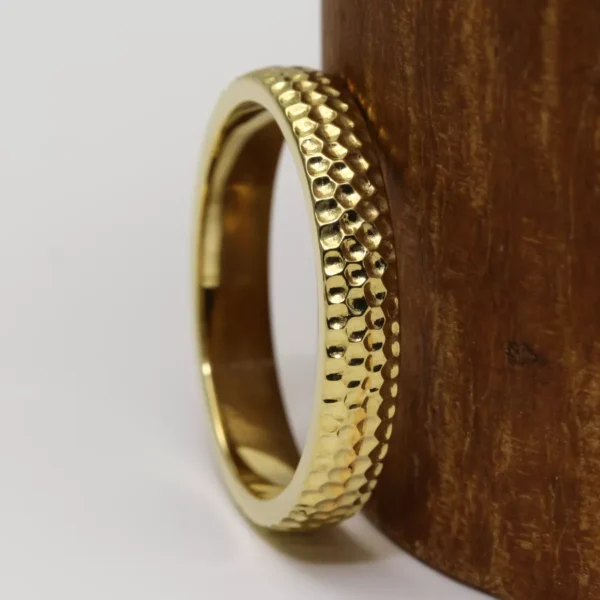 The Finglen: Handmade 14ct Yellow Gold Wedding Ring with Honeycomb finish