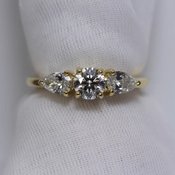 The Array: Handmade 18ct Yellow Gold Diamond or Moissanite Trilogy Engagement Ring (1.0 Carat Total Weight)