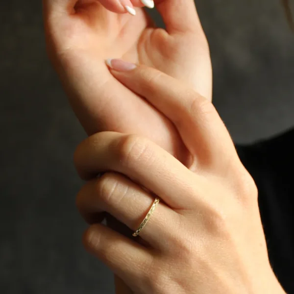 The Greta: Hand Engraved Orange Blossom 18ct Yellow Gold Ring with Milgrain Edge