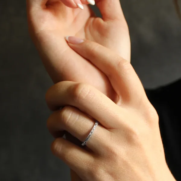 The Greta: Hand Engraved Orange Blossom 950 Platinum Ring with Milgrain Edge