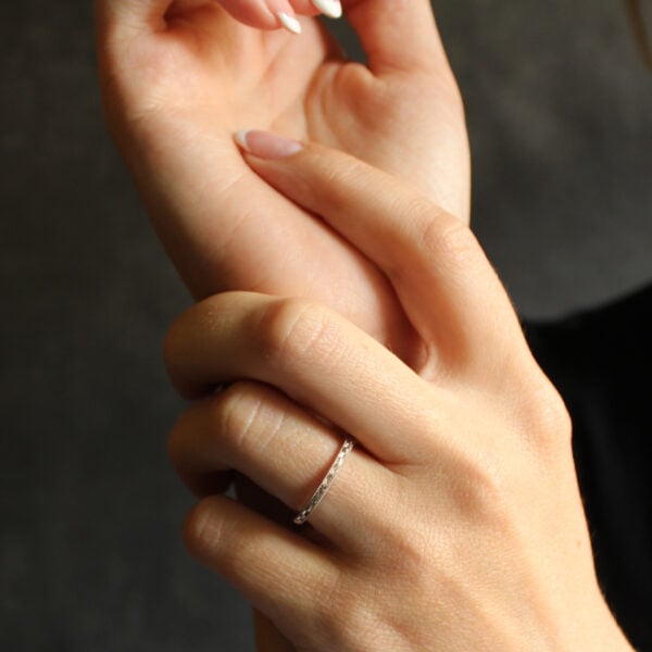 The Greta: Hand Engraved Orange Blossom 18ct White Gold Ring with Milgrain Edge