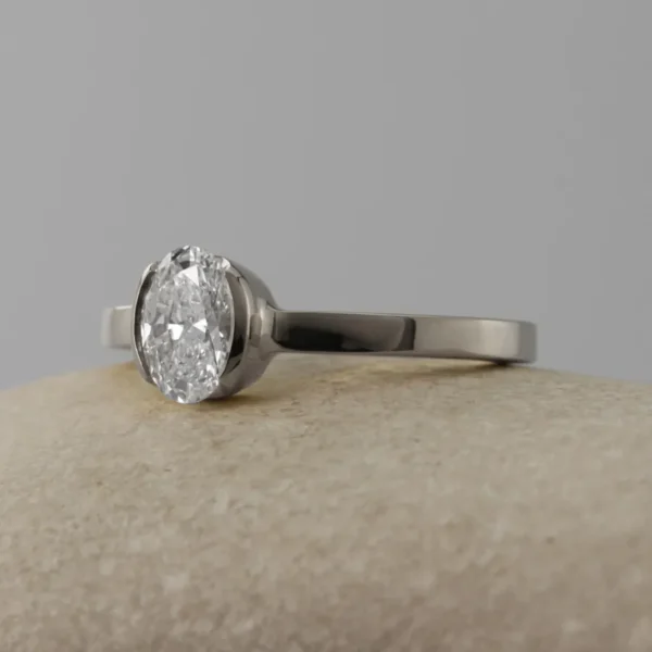 The Moyola: 950 Platinum Partial Collet Oval Diamond or Moissanite Engagement Ring