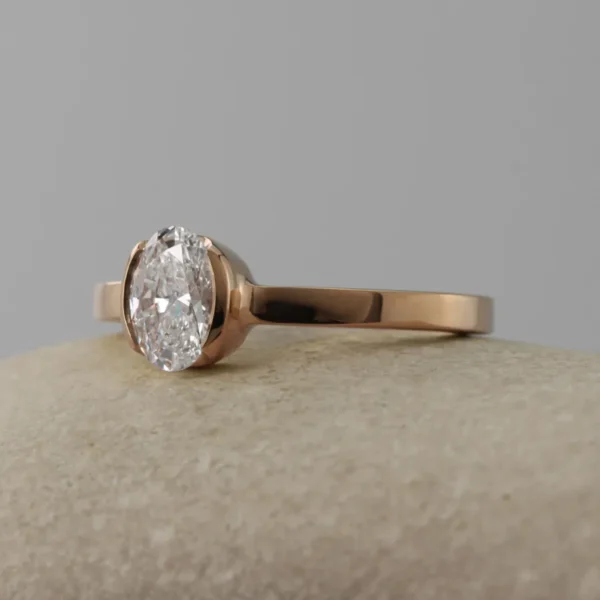 The Moyola: 18ct Rose Gold Partial Collet Oval Diamond or Moissanite Engagement Ring