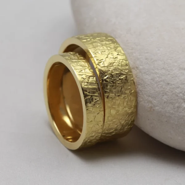 The Mennocks: Eco 14ct Yellow Gold Matching Wedding Ring Set