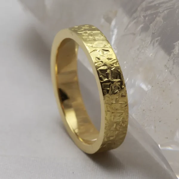 The Mennock: Recycled 18ct White Gold Wedding Ring with Hammered finish