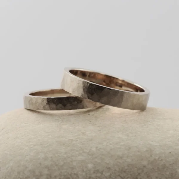The Cavanacaws: Recycled 14ct White Gold Matching Wedding Ring Set