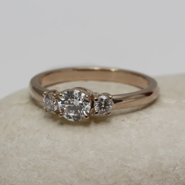 The Cloan: Ethical 18ct Rose Gold Diamond or Moissanite Trilogy Engagement Ring