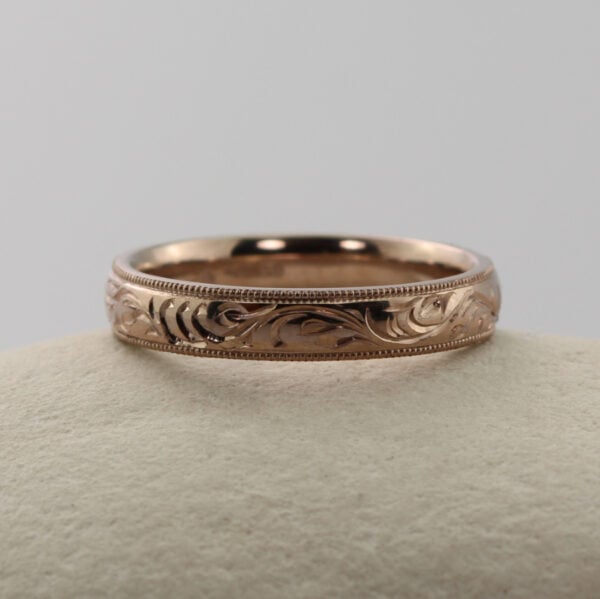 The Eden: Hand Engraved Forest Canopy 18ct Rose Gold Ring with Milgrain Edge