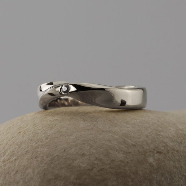 The Lynher: Ethical 950 Platinum Bespoke Curved Twist Ring with Diamond or Moissanite