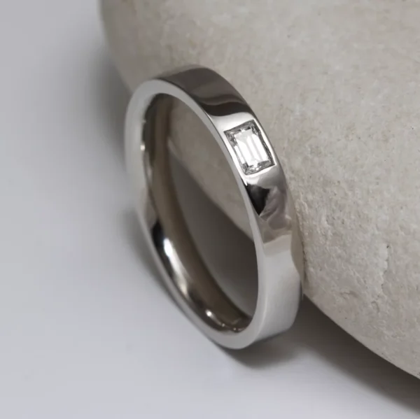 The Tweed: Eco 950 Platinum Baguette Diamond or Moissanite Ring