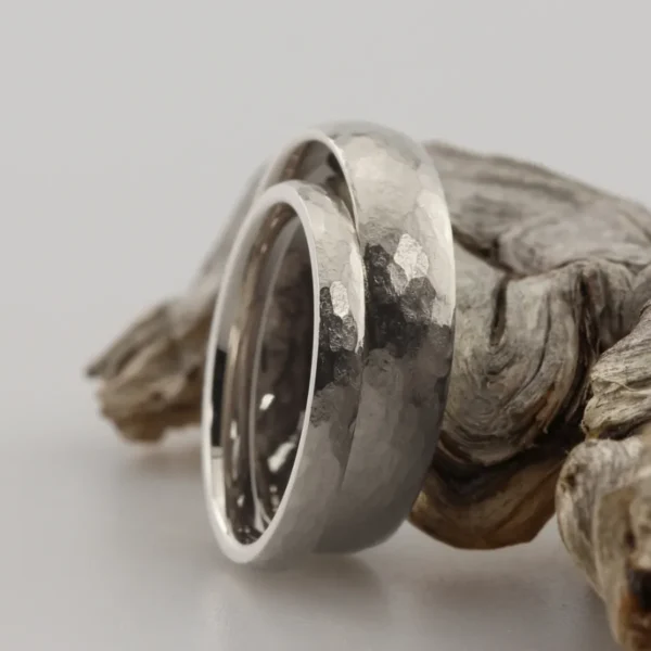 The Barrs: Hammered 950 Platinum Wedding Rings