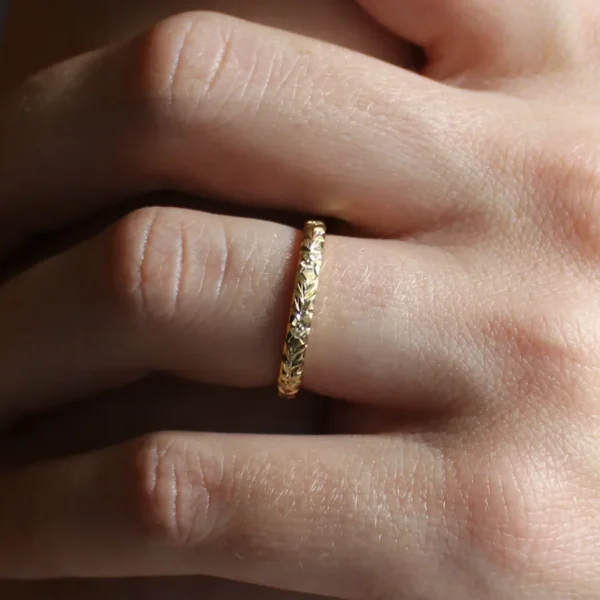 The Swale: Hand Engraved Orange Blossom 14ct Gold Ring