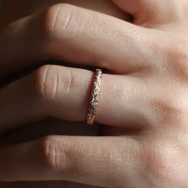The Swale: Hand Engraved Orange Blossom 14ct Rose Gold Ring