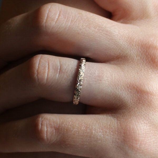 The Swale: Hand Engraved Orange Blossom 18ct White Gold Ring