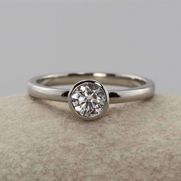 The Aise: Recycled 950 Platinum Bezel Set Diamond or Moissanite Engagement Ring