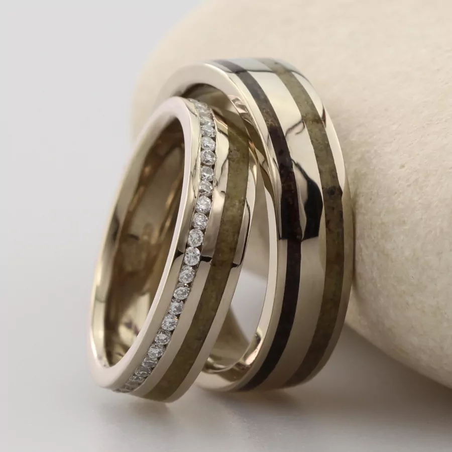 Matching Set of Bespoke Double Inlay Rings