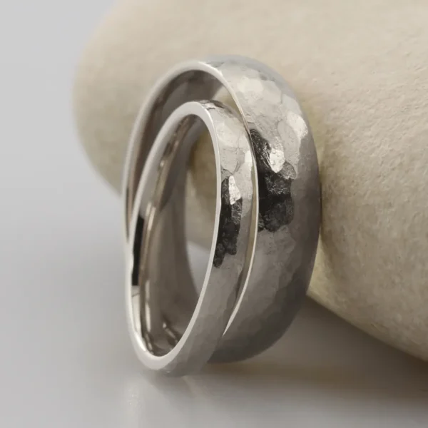 The Barrs: Hammered 950 Platinum Wedding Rings