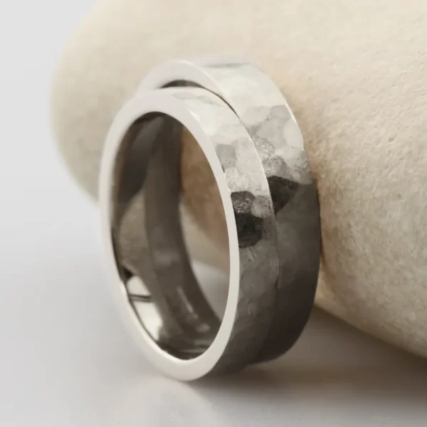 The Cavanacaws: 950 Platinum Hammered Wedding Ring Set