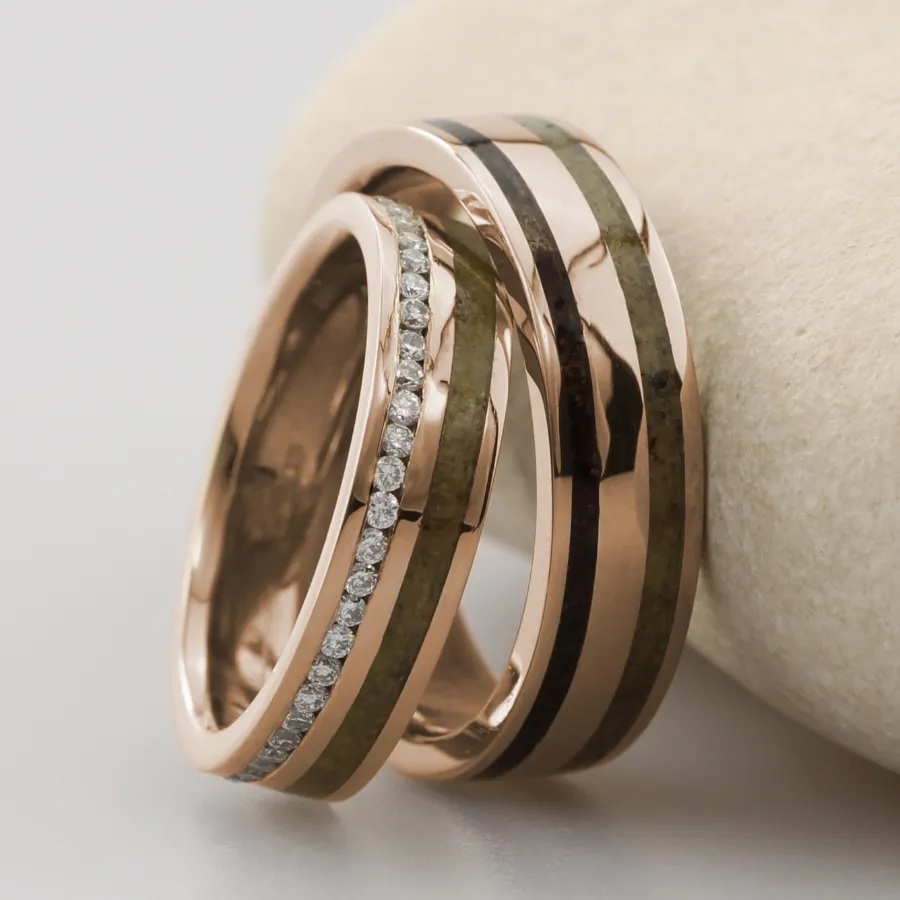 Handmade Set of Unique 18ct Gold Double Inlay Rings