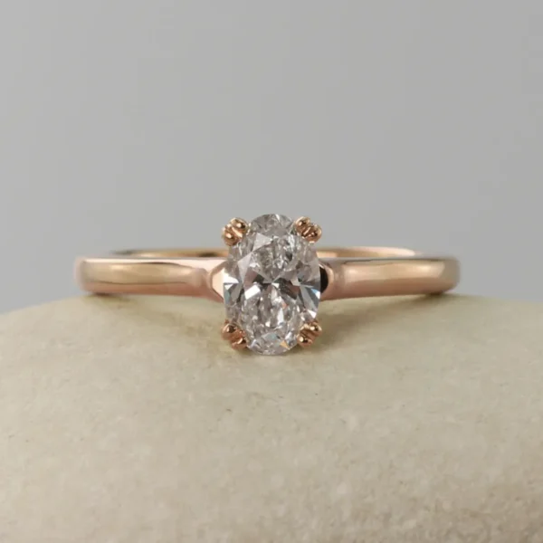 The Ouse: Handmade 18ct Rose Gold Wed-fit Oval Cut Diamond or Moissanite Engagement Ring