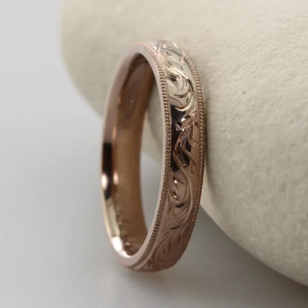The Eden: Hand Engraved Forest Canopy 18ct Rose Gold Ring with Milgrain Edge