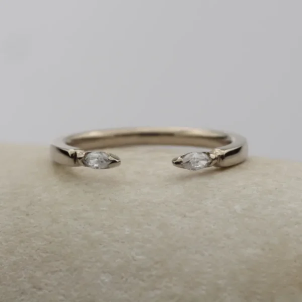 The Kerrow: Handmade 18ct White Gold Marquise Diamond Open Wedding Ring