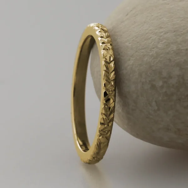The Swale: Hand Engraved Orange Blossom 14ct Gold Ring