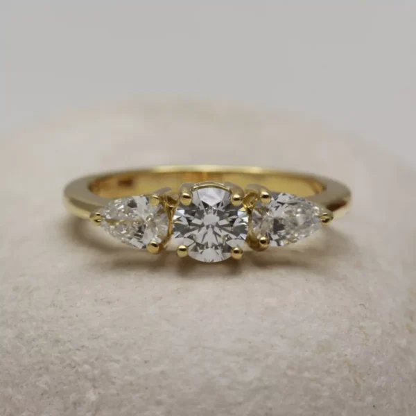 The Array: Handmade 18ct Yellow Gold Diamond or Moissanite Trilogy Engagement Ring (1.0 Carat Total Weight)