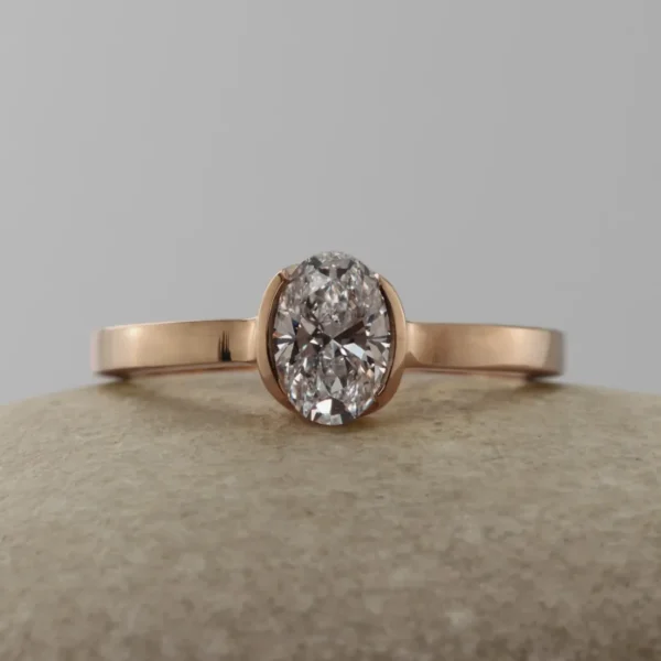 The Moyola: 14ct Rose Gold Partial Collet Oval Diamond or Moissanite Engagement Ring
