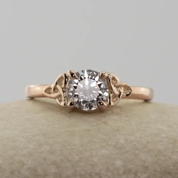 The Glengawna: 14ct Rose Gold Celtic Trinity Knot Solitaire Moissanite or Diamond Engagement Ring
