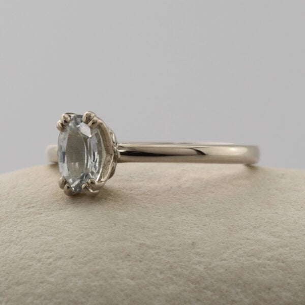 The Finn: Handmade 14ct White Gold Oval Diamond or Moissanite Engagement Ring