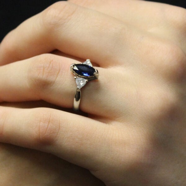 The Owenea: 18ct White Gold Marquise Sapphire and Lab Grown Diamond Engagement Ring
