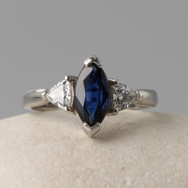 The Owenea: 950 Platinum Marquise Sapphire and Lab Grown Diamond Engagement Ring