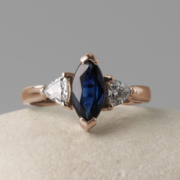 The Owenea: 14ct Rose Gold Marquise Sapphire and Lab Grown Diamond Engagement Ring
