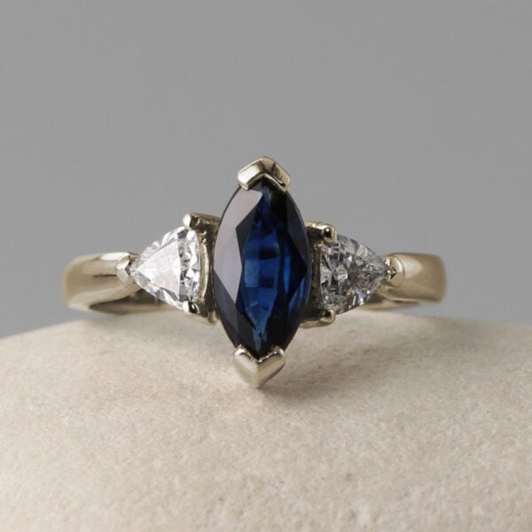 The Owenea: 18ct White Gold Marquise Sapphire and Lab Grown Diamond Engagement Ring