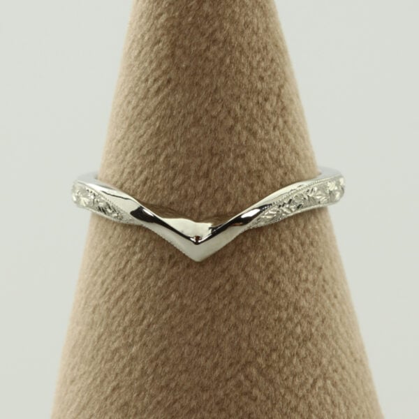 The Lyvennet: Hand Engraved Orange Blossom 950 Platinum Wishbone Wedding Ring