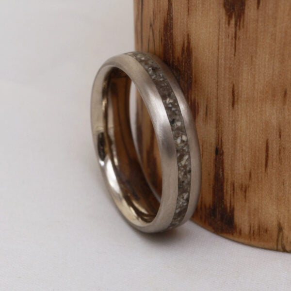 The Cononish: Handmade 14ct White Gold Ring with Granite Inlay