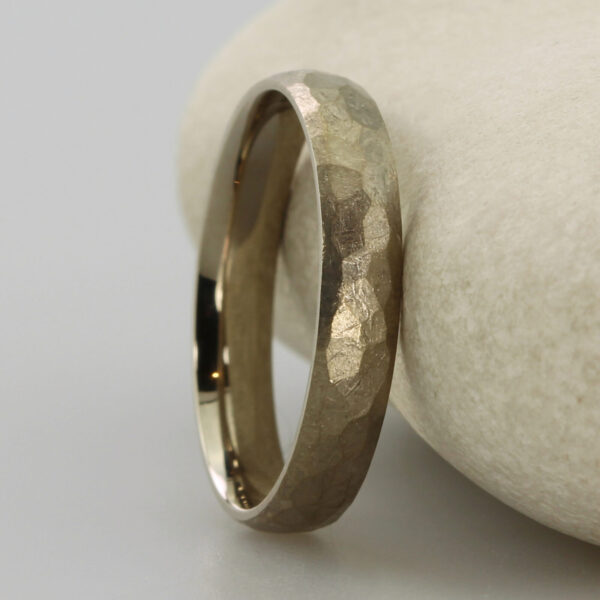 The Barr: Handmade 18ct White Gold Hammered Wedding Ring 4mm