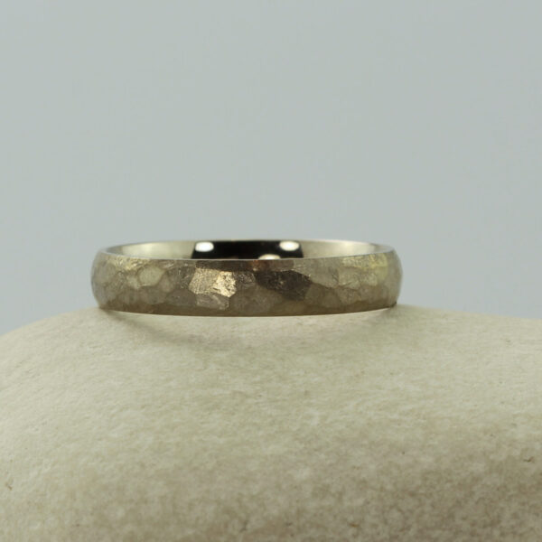 The Barr: Handmade 18ct White Gold Hammered Wedding Ring 4mm