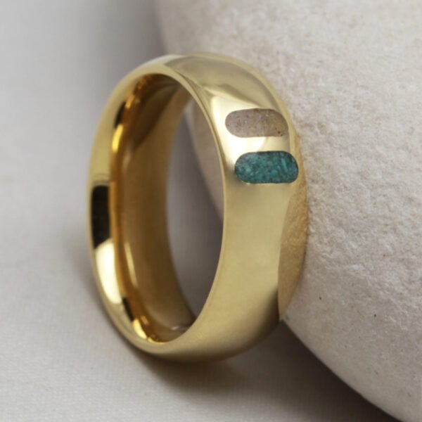 The Dart: Handmade 14ct Yellow Gold Ring with Turquoise and Smoky Quartz Inlays