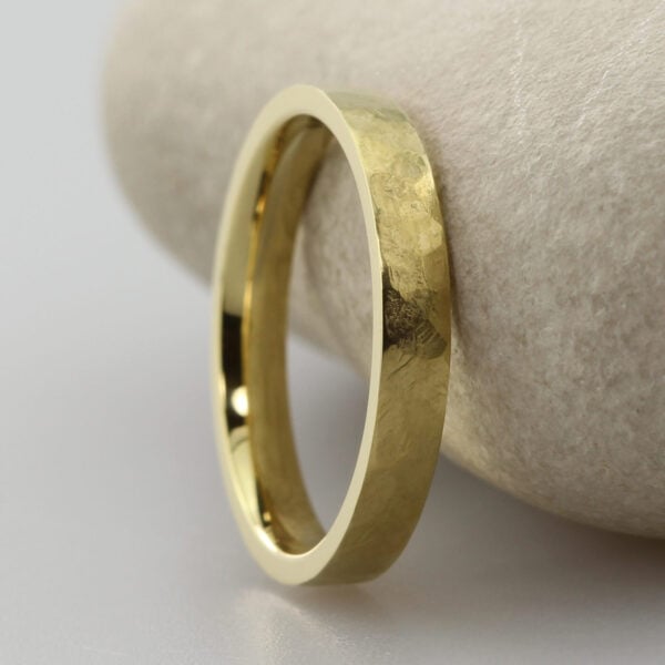 The Fiddich: Eco Friendly 18ct Yellow Gold Comfort Fit Hammered Wedding Band