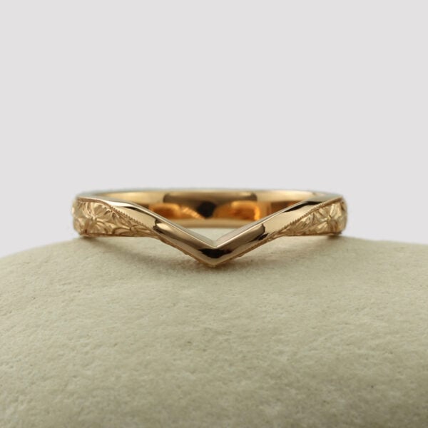 The Lyvennet: Hand Engraved Orange Blossom 14ct Rose Gold Wishbone Wedding Ring
