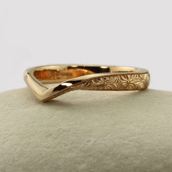 The Lyvennet: Hand Engraved Orange Blossom 14ct Rose Gold Wishbone Wedding Ring